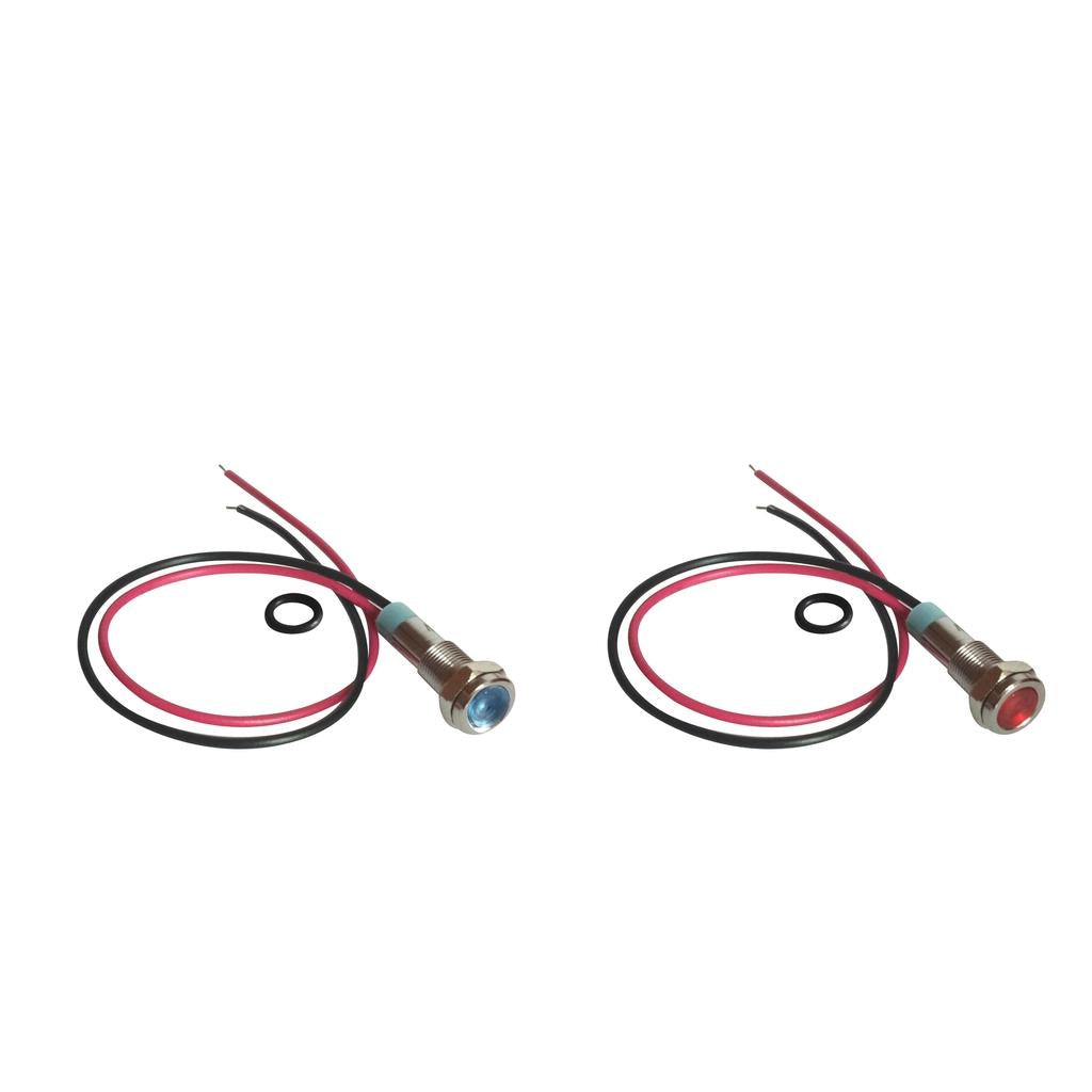 2Pcs 220V 6mm Signal Power Supply LED Metal Indicator Light Lamp Blue & Red
