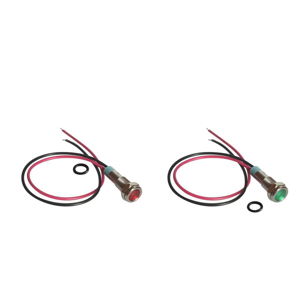 2x 24V 6mm Signal Power Supply LED Metal Indicator Light Pre-Wired Green&Red