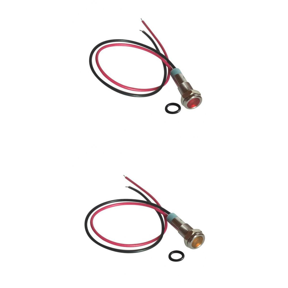 2Pcs 6mm LED Metal Indicator Light Waterproof Signal Pilot 6V Yellow & Red