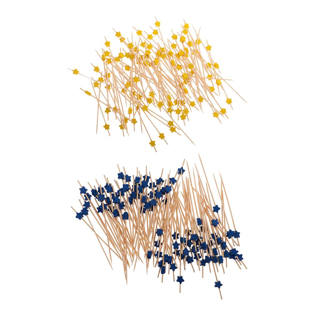 200pcs Star Cocktail Picks Drink Stirrer Fruit Cake Food Sticks Yellow+Blue