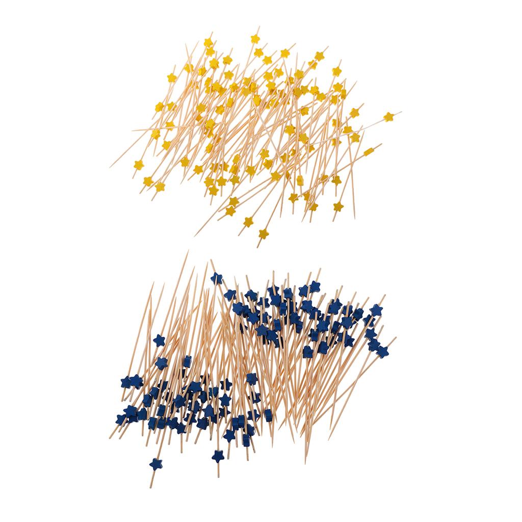 200pcs Star Cocktail Picks Drink Stirrer Fruit Cake Food Sticks Yellow+Blue