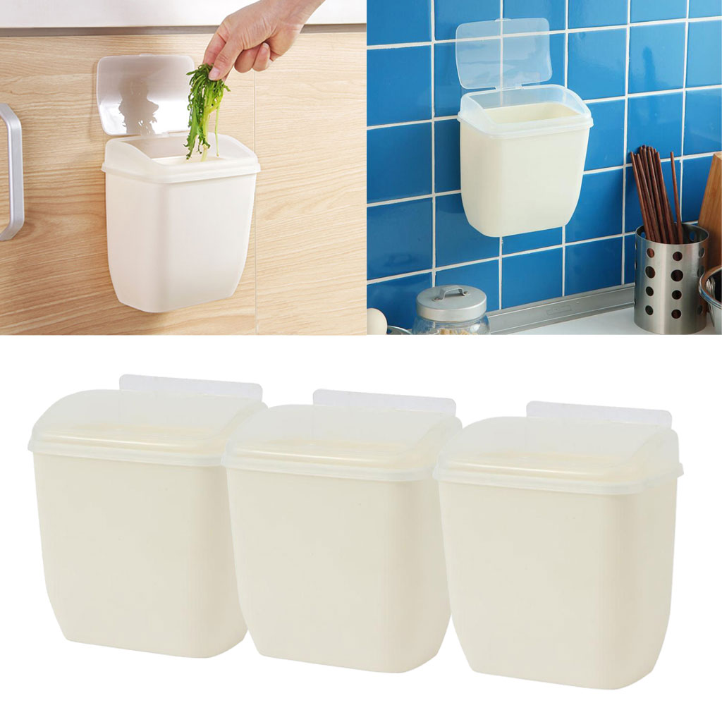 3pcs Wall Mounted Hanging Rubbish Bin Trash Can Wastebasket Bathroom Kitchen