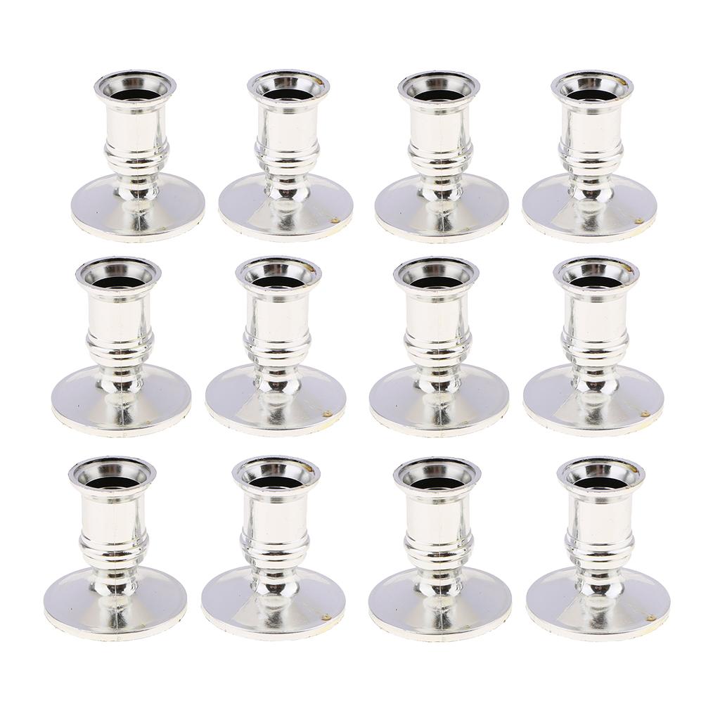 12pcs Plastic Pillar Candle Base Electronic Taper Candle Stand Base Silver