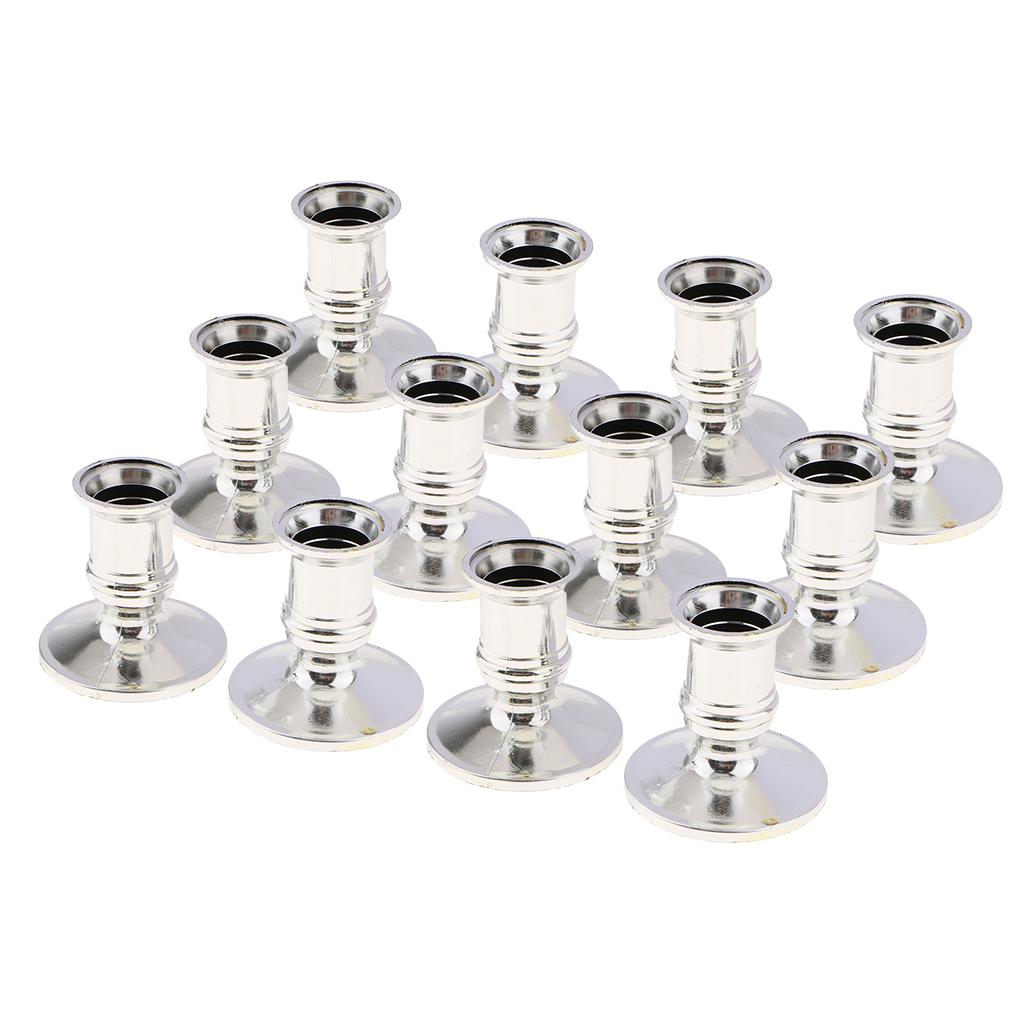 12pcs Plastic Pillar Candle Base Electronic Taper Candle Stand Base Silver