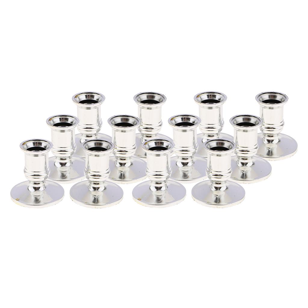 12pcs Plastic Pillar Candle Base Electronic Taper Candle Stand Base Silver