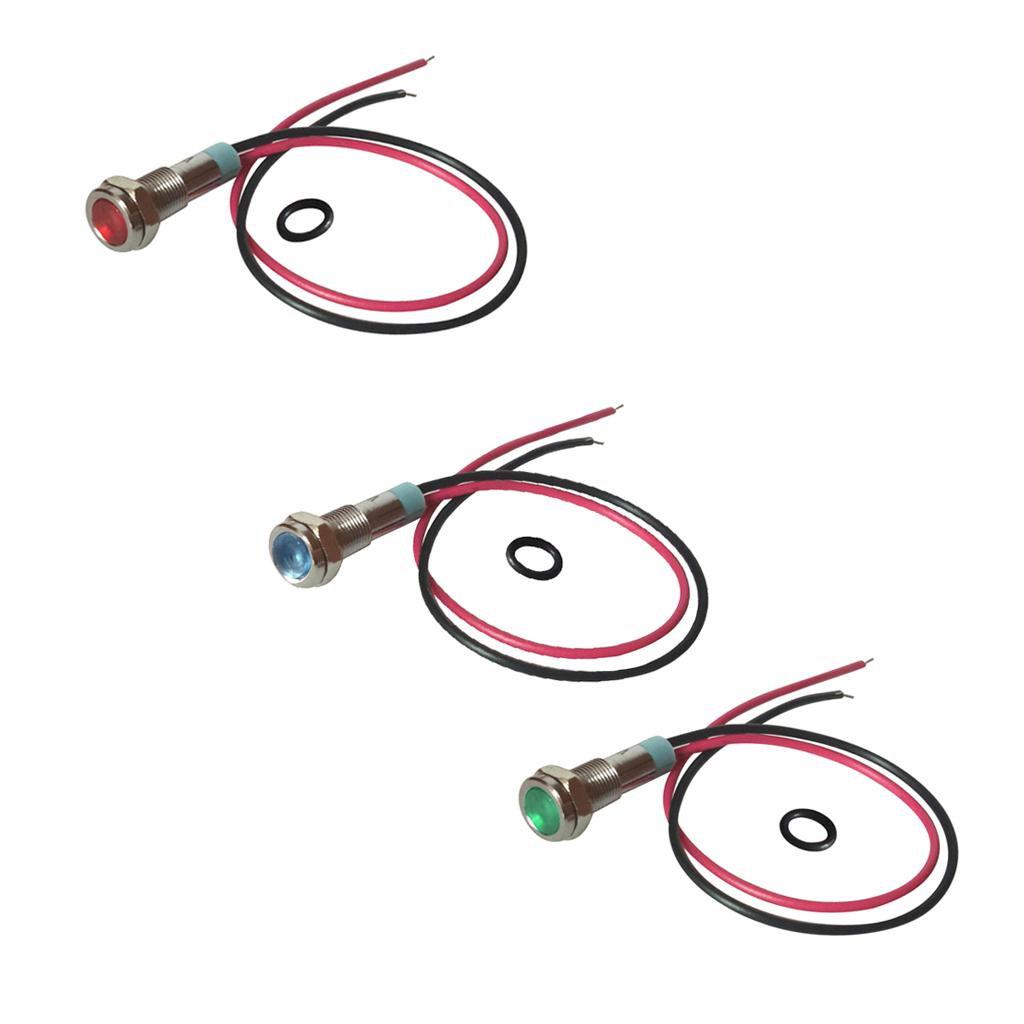 220V 6mm Signal Power Supply LED Metal Indicator with Wire Red Green Blue