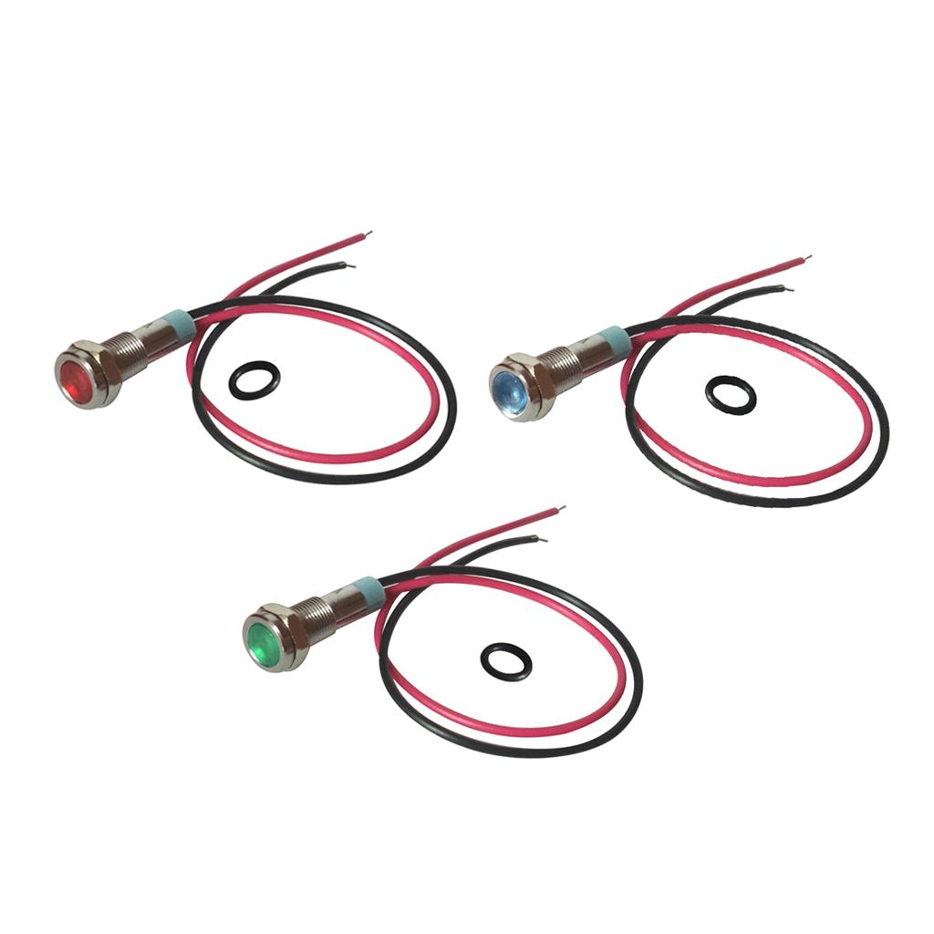220V 6mm Signal Power Supply LED Metal Indicator with Wire Red Green Blue
