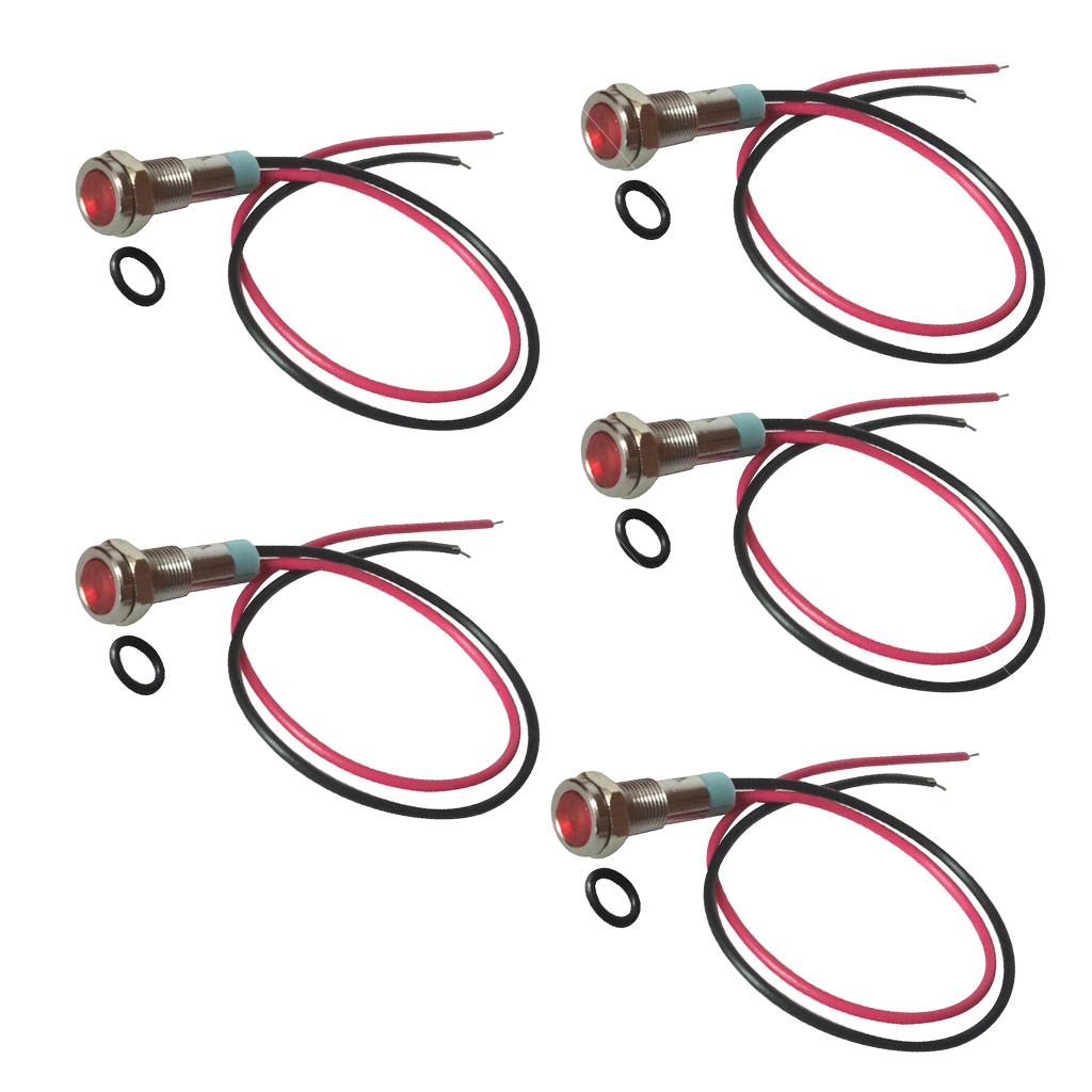 5 pcs 220V 6mm Signal LED Metal Indicator Light Lamp With Wire Lead Red