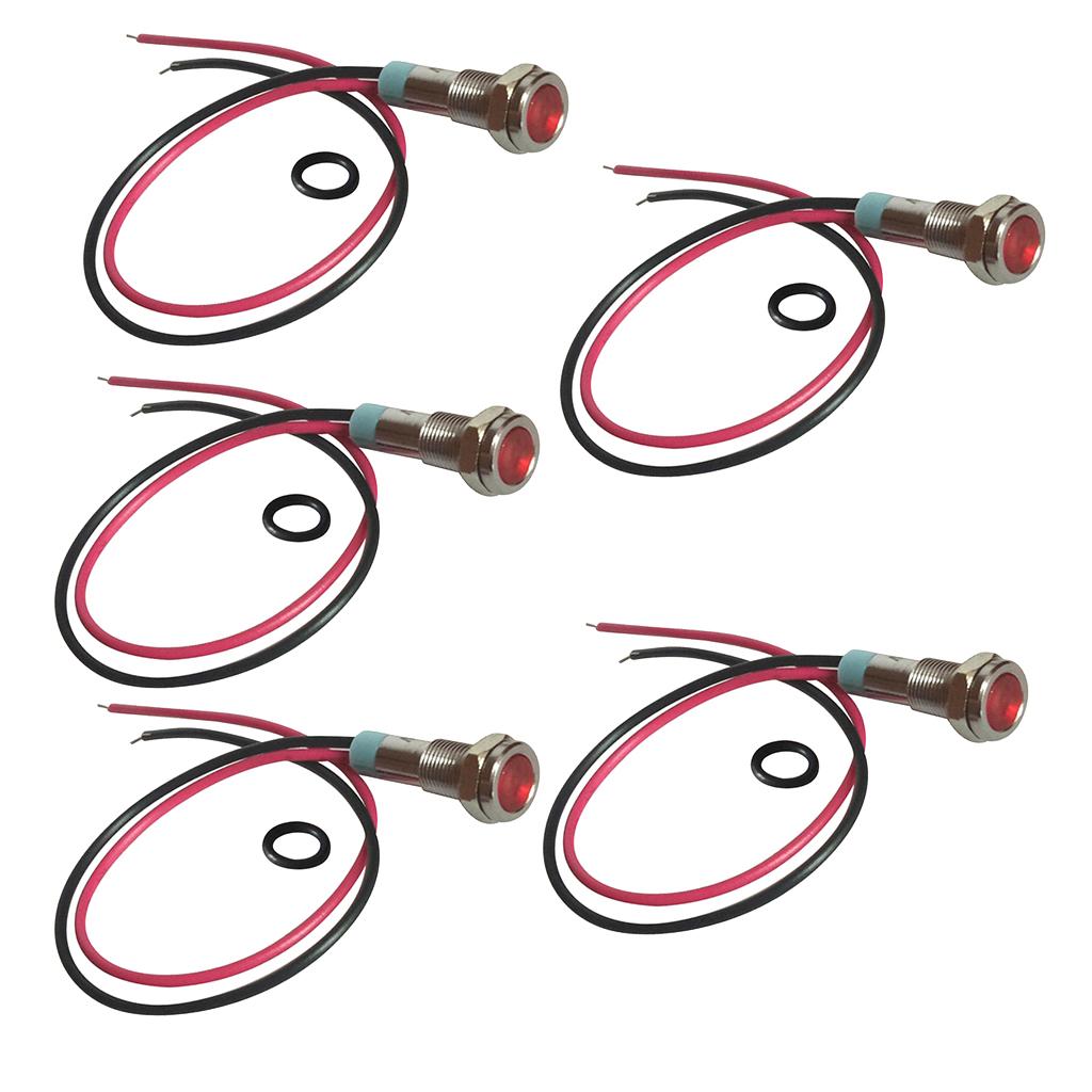 5 pcs 220V 6mm Signal LED Metal Indicator Light Lamp With Wire Lead Red