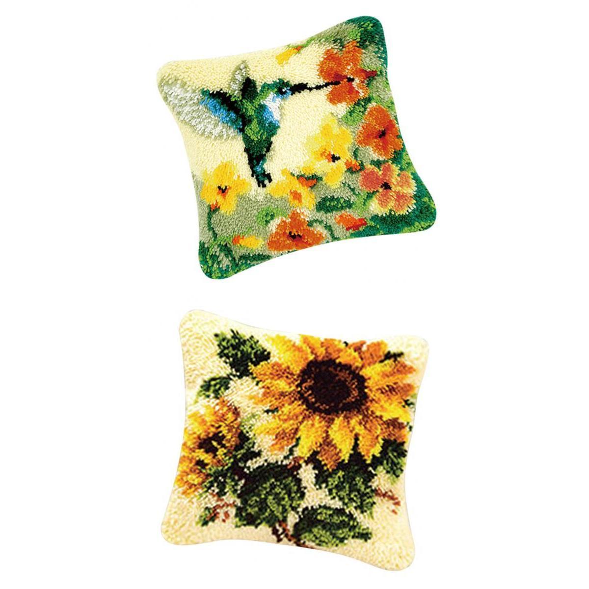 2 Set Flower Pillow Case Latch Hook Kits DIY Material Package for Beginners
