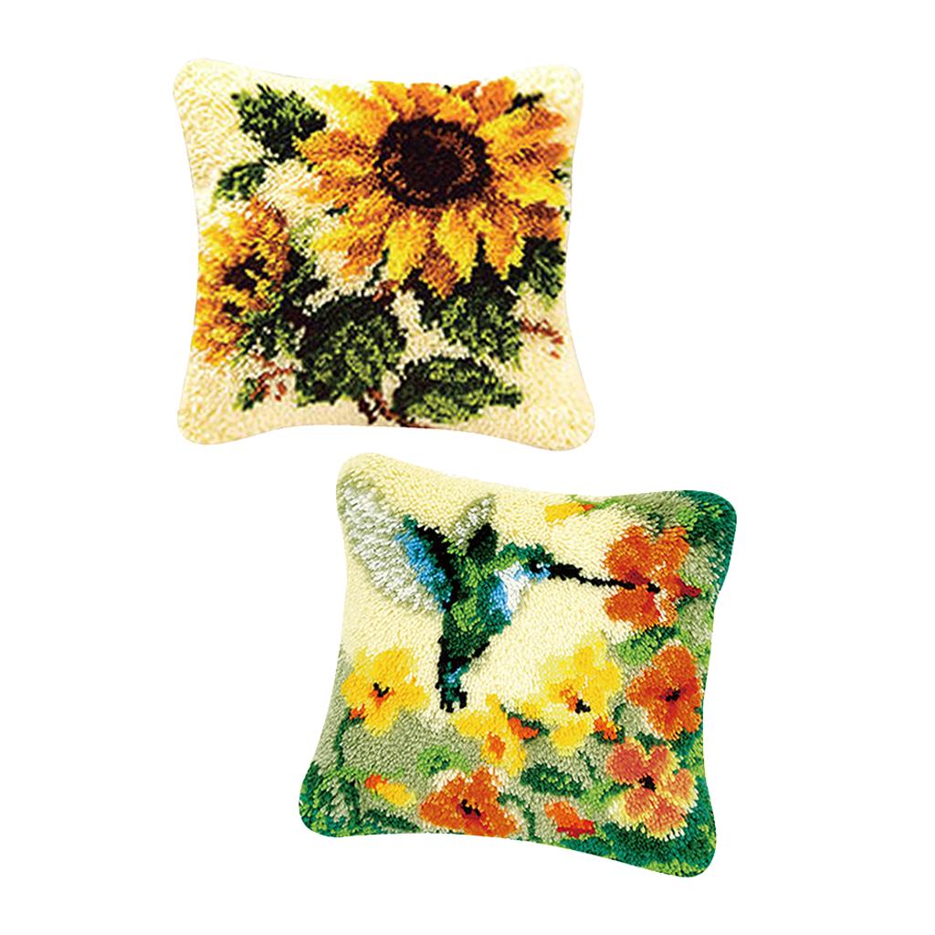2 Set Flower Pillow Case Latch Hook Kits DIY Material Package for Beginners