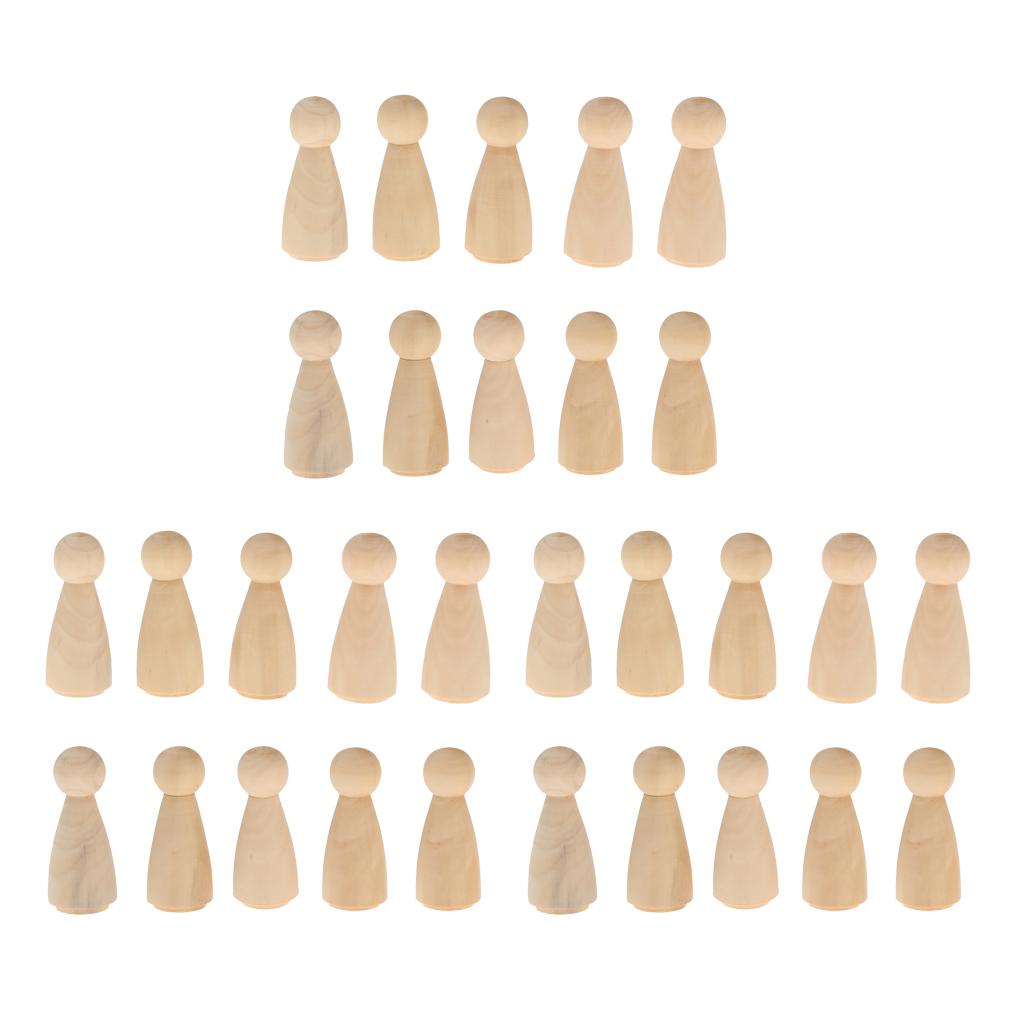 30pcs Female Bride Plain Blank Wooden Peg Dolls Figures Wedding Cake Toppers