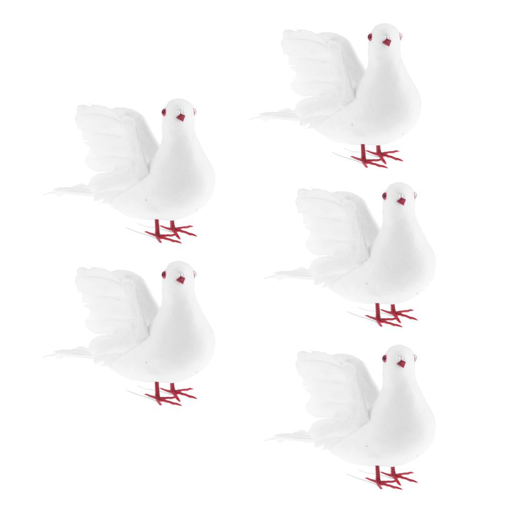 5Pc Fake Artificial Feather Foam Doves Birds Wedding Decor Venue Ornaments