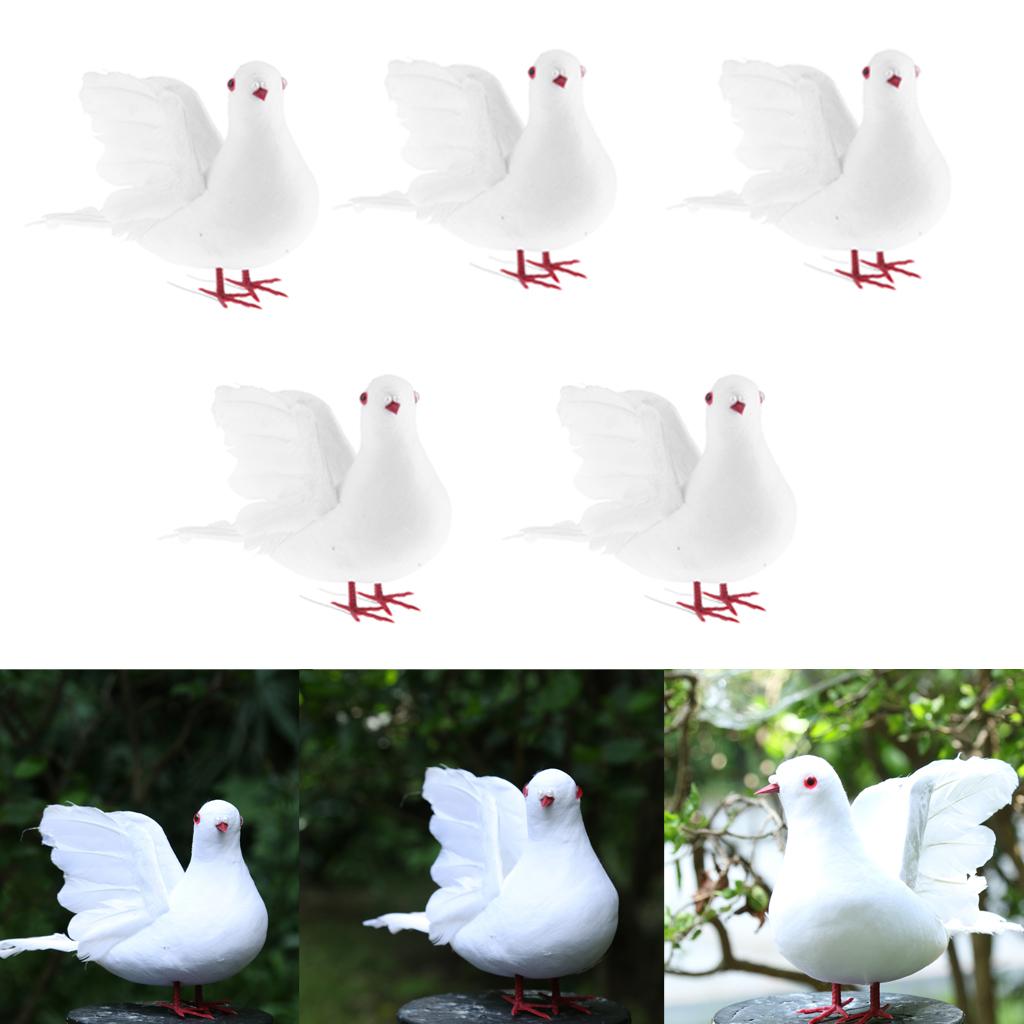 5Pc Fake Artificial Feather Foam Doves Birds Wedding Decor Venue Ornaments
