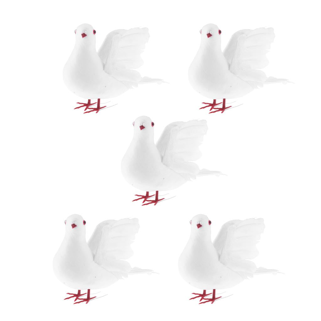 5Pc Fake Artificial Feather Foam Doves Birds Wedding Decor Venue Ornaments