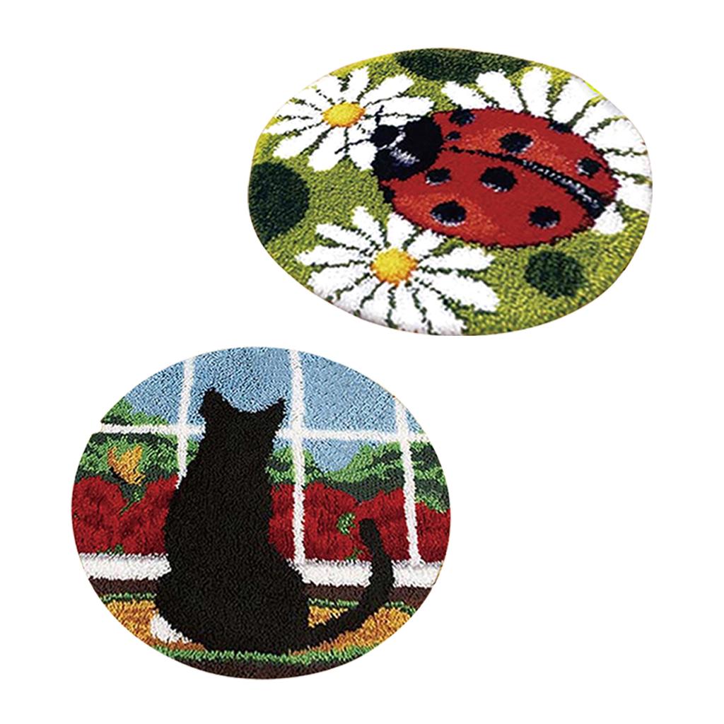 2 Sets Cat Ladybug Latch Hook Kits Carpet Latch Hooking Rug Kit Cushion