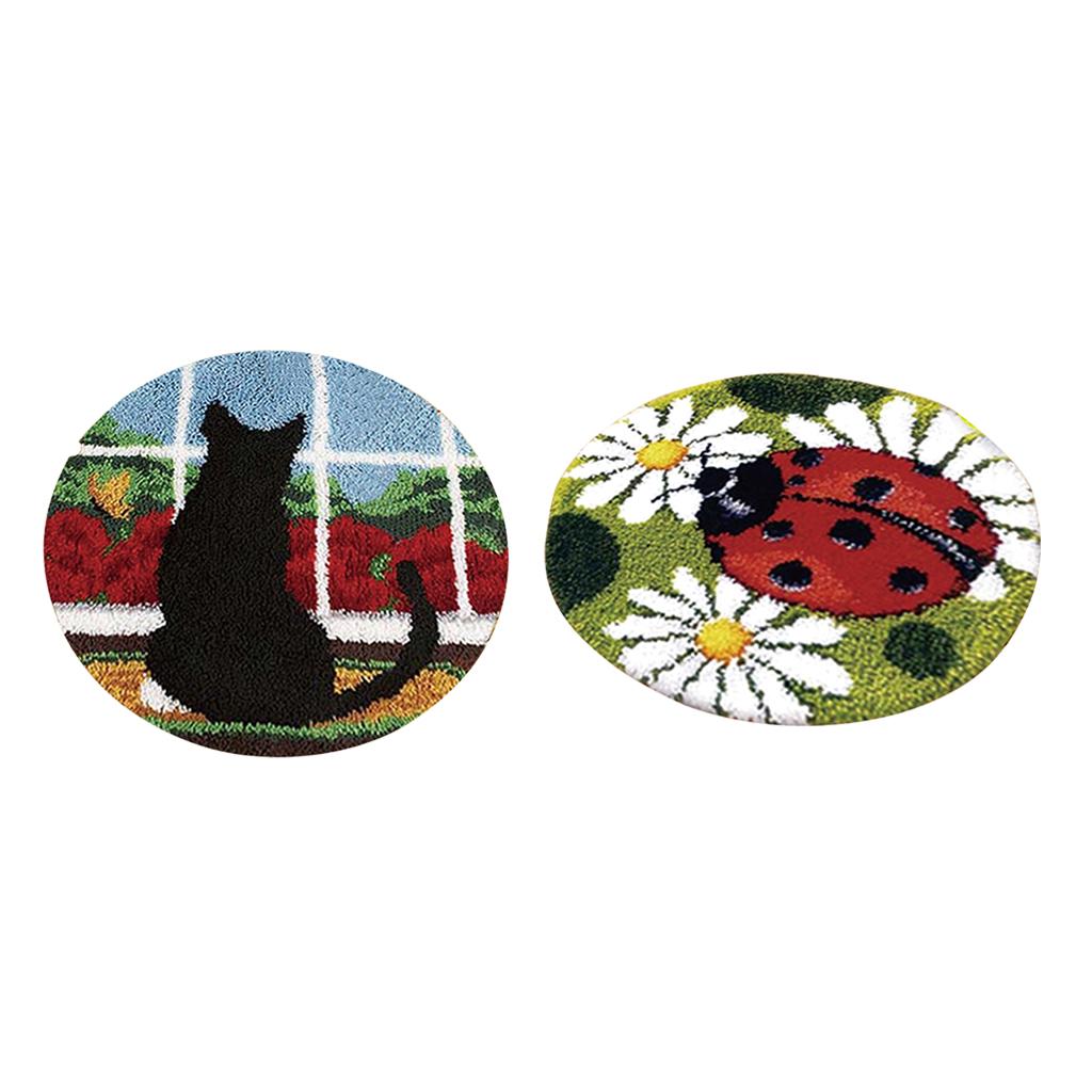 2 Sets Cat Ladybug Latch Hook Kits Carpet Latch Hooking Rug Kit Cushion