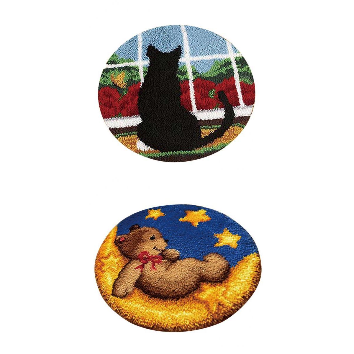 2 Sets Cat Bear Latch Hook Kits Carpet Latch Hooking Rug Kits Cushion Making