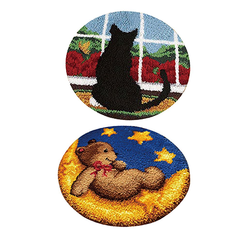 2 Sets Cat Bear Latch Hook Kits Carpet Latch Hooking Rug Kits Cushion Making