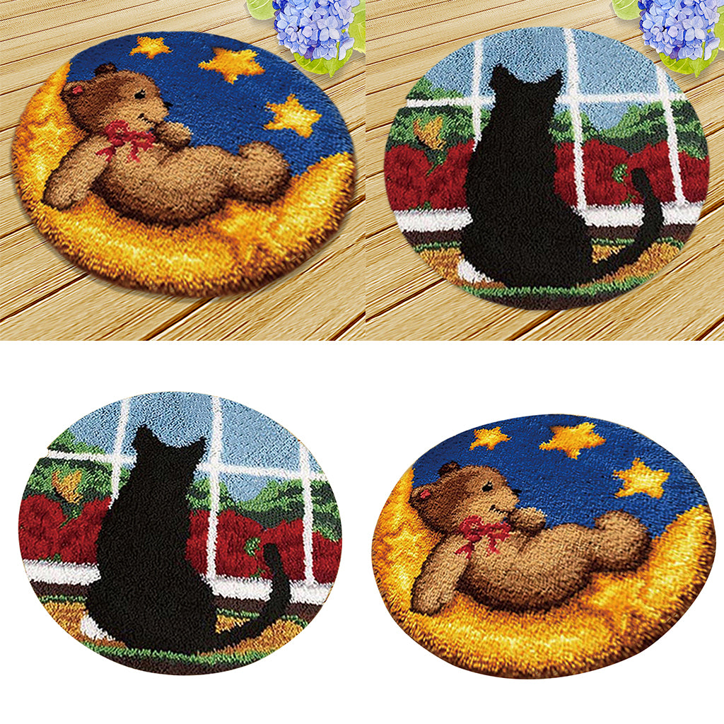 2 Sets Cat Bear Latch Hook Kits Carpet Latch Hooking Rug Kits Cushion Making