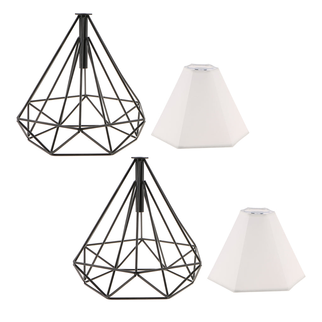 2 Pcs Geometric Diamond Ceiling Pendant Lampshades Black-White Cover Inside