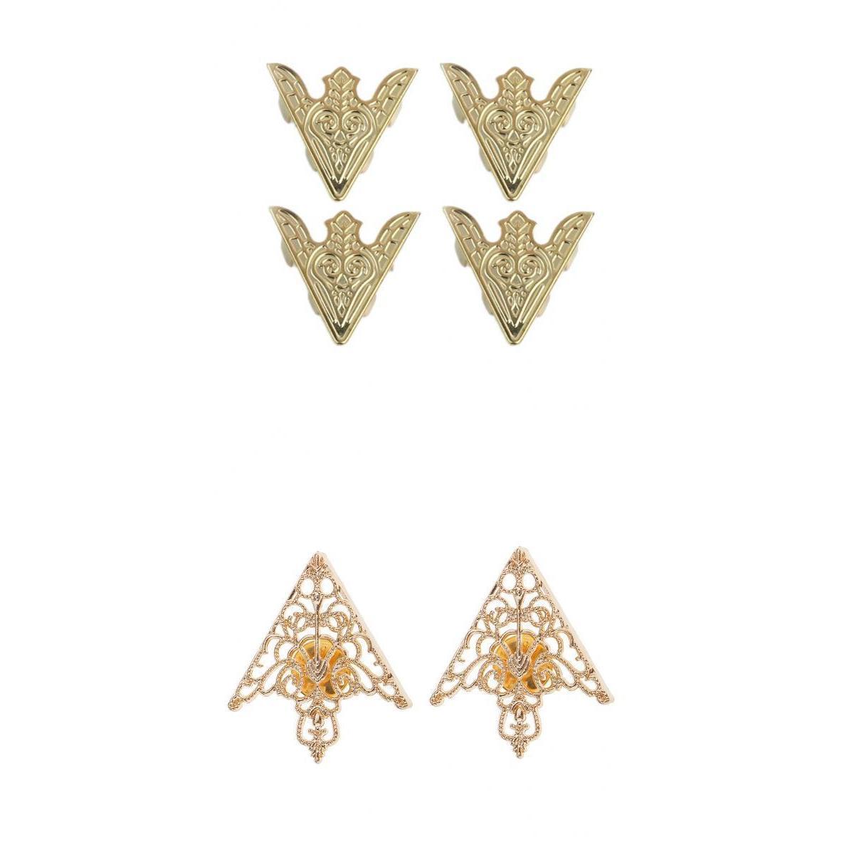 3 Pairs Booches Retro Hollow Angle Triangle Pattern Collar Brooch Buckle