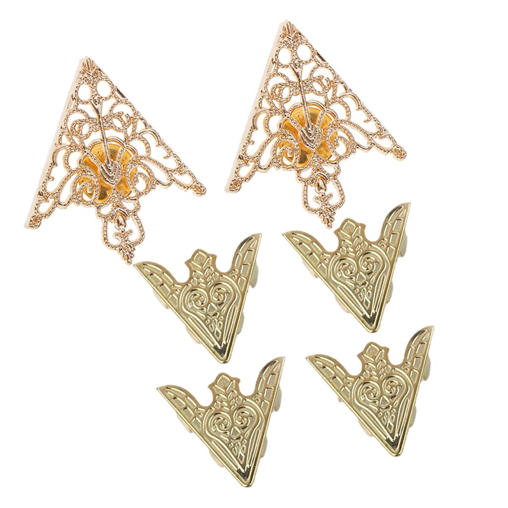 3 Pairs Booches Retro Hollow Angle Triangle Pattern Collar Brooch Buckle