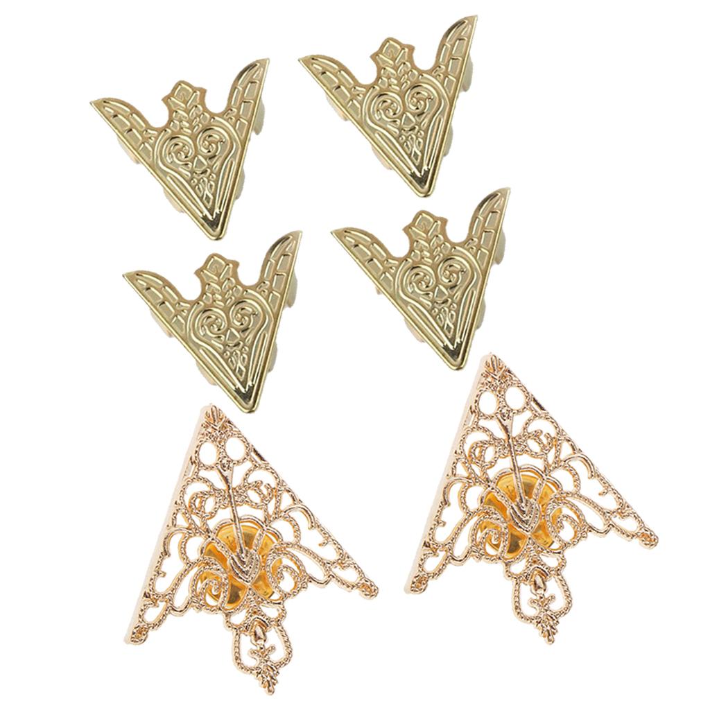3 Pairs Booches Retro Hollow Angle Triangle Pattern Collar Brooch Buckle