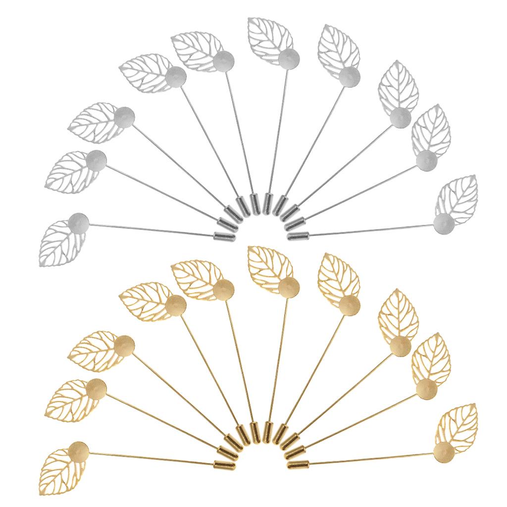 20 Pieces Leaf Clutch Stick Pin 1cm Base Brooch Glue on Collar Pin Crafting