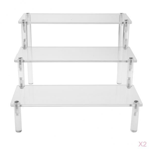 2PCS Cosmetics Storage Rack Figure Display Shelf Step Shelf Organizer 3-Tier