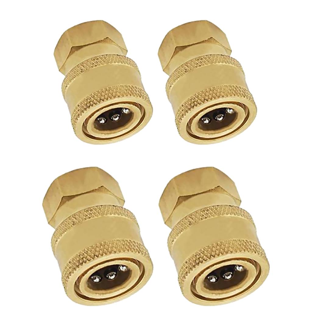 4Pcs Pressure Washer Socket 15mm to 3/8 + 12mm to 1/4 Female Brass Connector