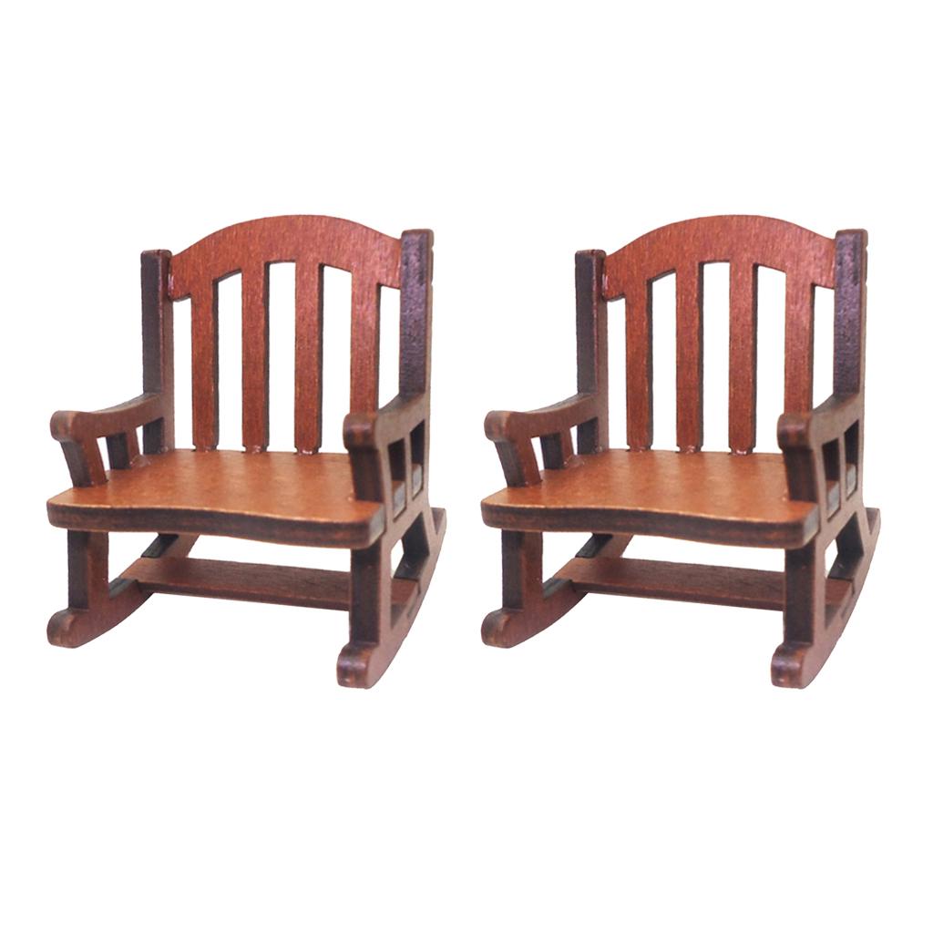 2pcs 1/12 Dollhouse Miniature Wooden Rocking Chairs Model Furniture Decor