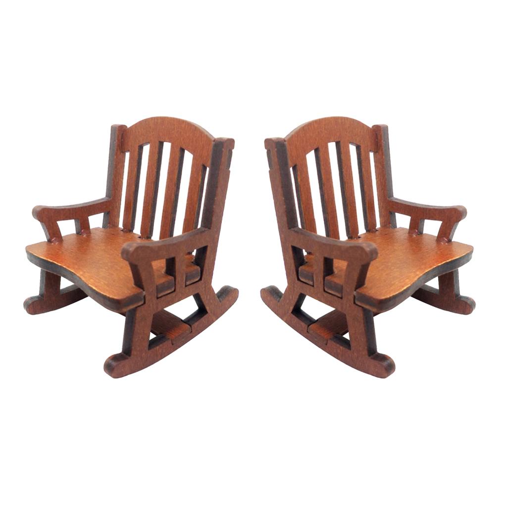 2pcs 1/12 Dollhouse Miniature Wooden Rocking Chairs Model Furniture Decor