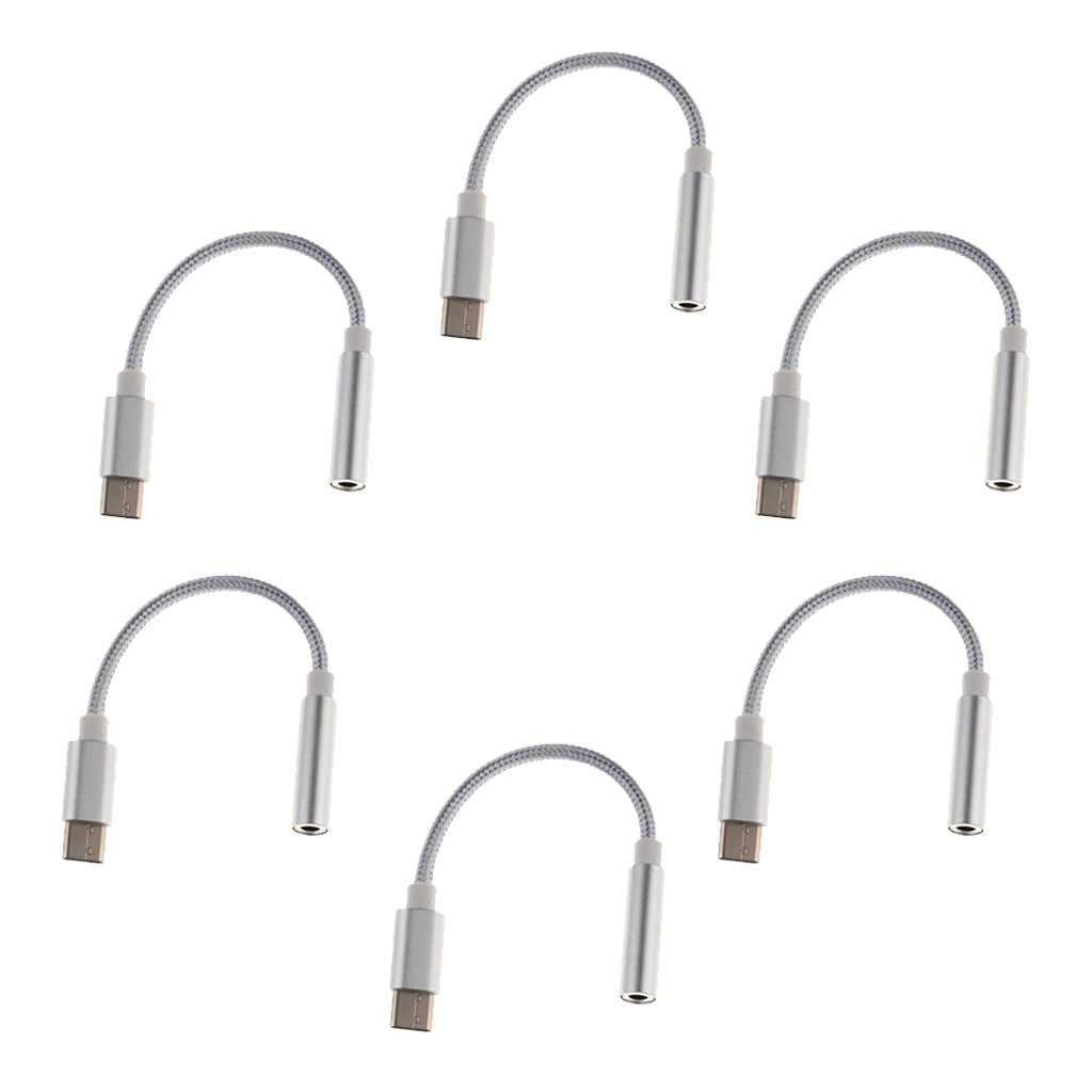 6x USB-C Type C to 3.5 mm Headphone Jack Adapter Earphone Audio Cable Silver