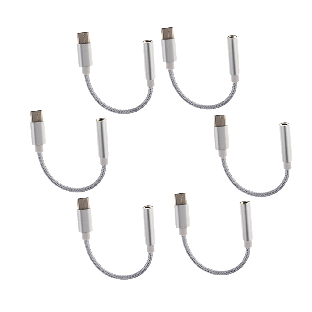 6x USB-C Type C to 3.5 mm Headphone Jack Adapter Earphone Audio Cable Silver