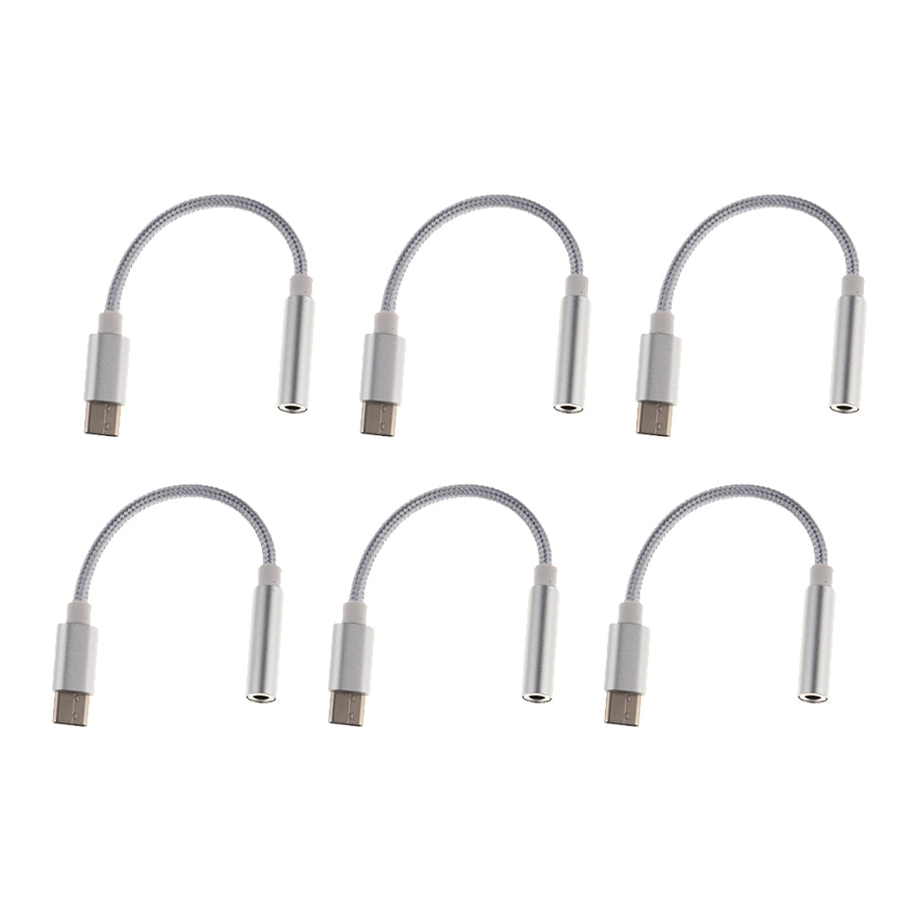 6x USB-C Type C to 3.5 mm Headphone Jack Adapter Earphone Audio Cable Silver