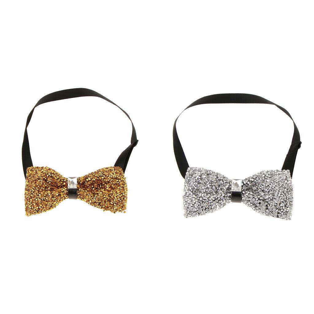 2pcs Fashion Men Rhinestone Bow Tie Party Banquet Bowtie Wedding Accessories