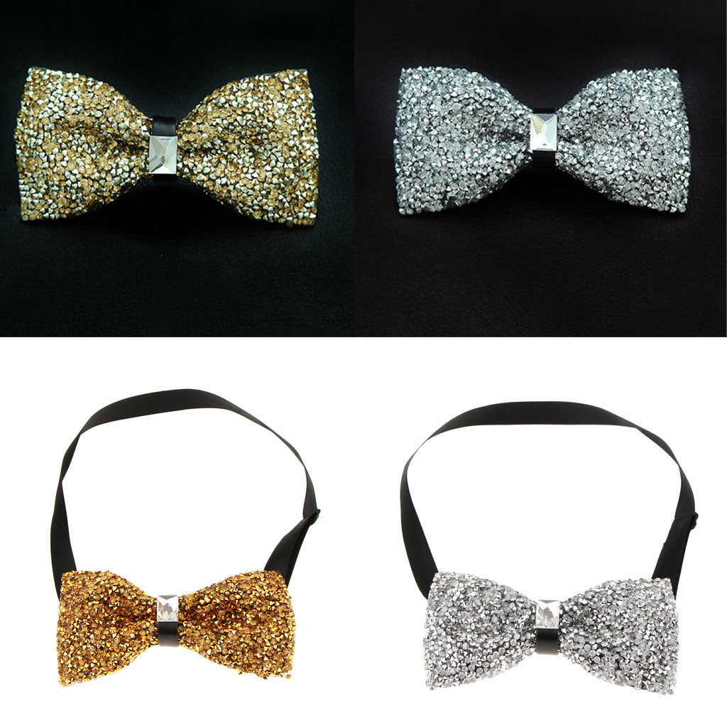 2pcs Fashion Men Rhinestone Bow Tie Party Banquet Bowtie Wedding Accessories