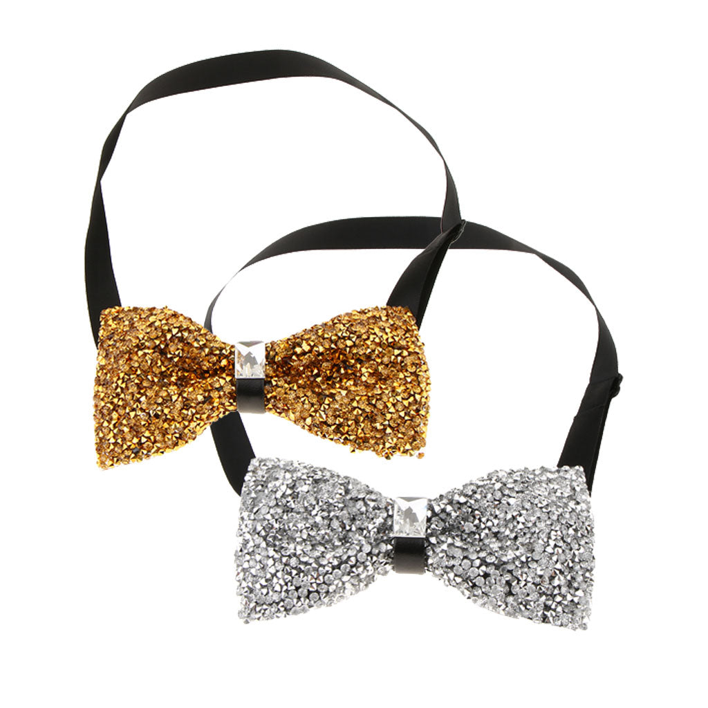 2pcs Fashion Men Rhinestone Bow Tie Party Banquet Bowtie Wedding Accessories