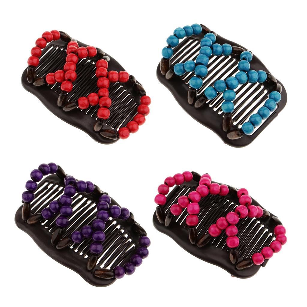4pcs Stretch Magic Combs Beaded Hairpin Bow Hair Head Comb Cuff Double Clip