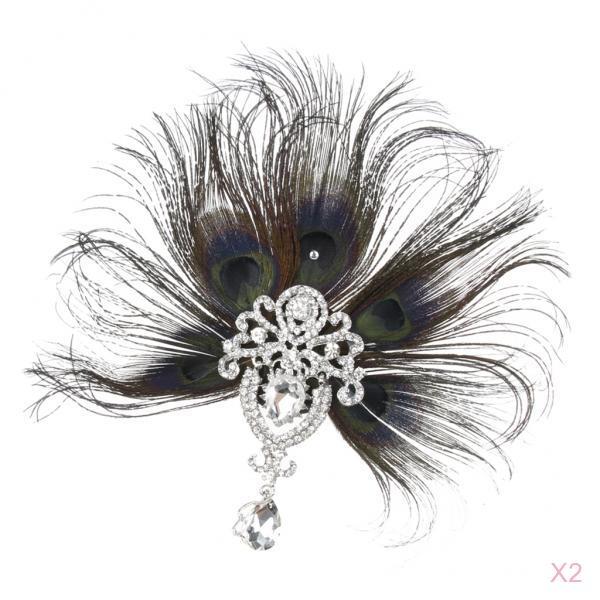 2x Womens Vintage 1920s Flapper Feather Fascinator Hair Clip Wedding Bridal