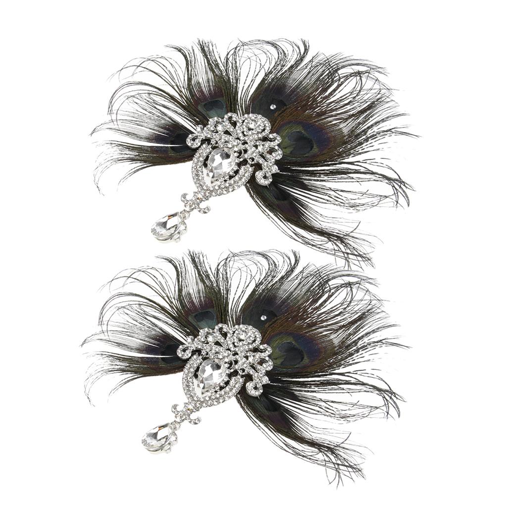 2x Womens Vintage 1920s Flapper Feather Fascinator Hair Clip Wedding Bridal