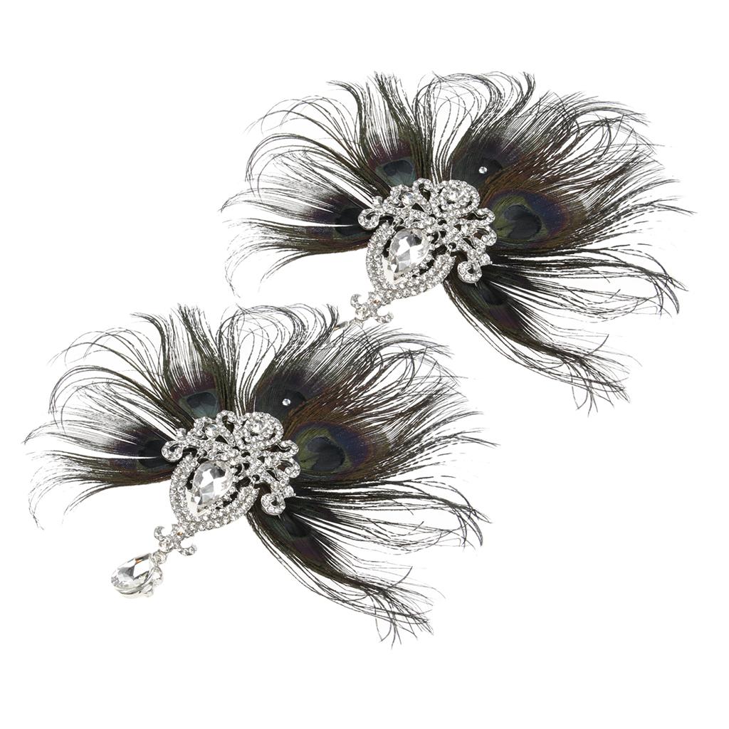 2x Womens Vintage 1920s Flapper Feather Fascinator Hair Clip Wedding Bridal
