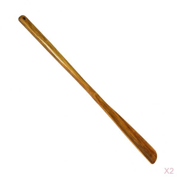 2x Natural Solid Wooden Long Handle Shoe Horn Shoe Care Accessories