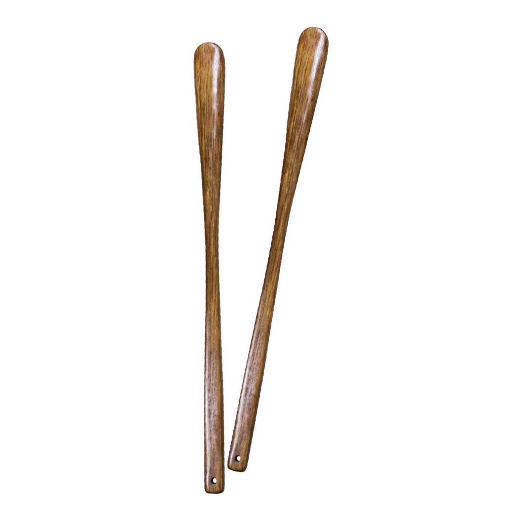 2x Natural Solid Wooden Long Handle Shoe Horn Shoe Care Accessories