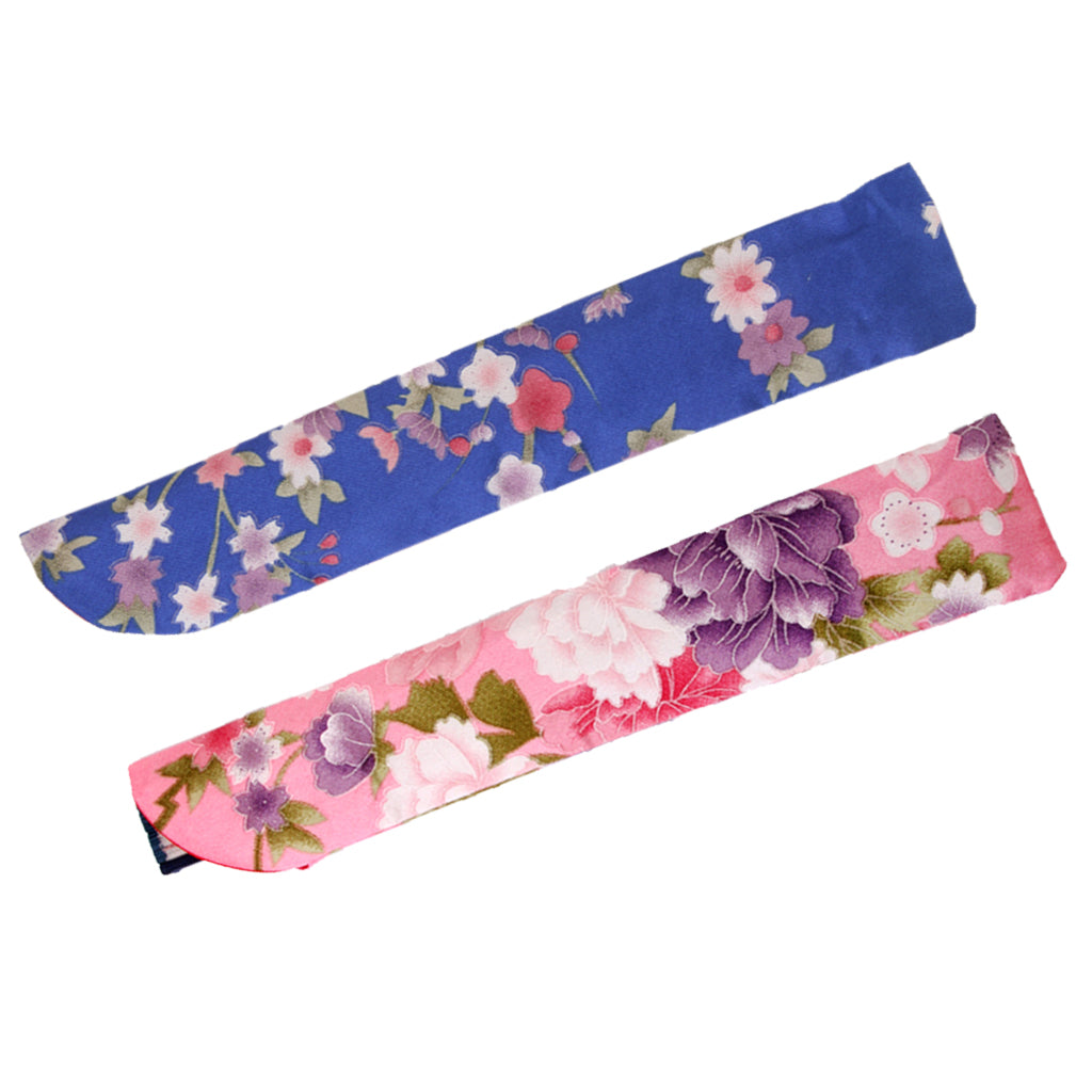 2Pcs Chinese Style Floral Pocket Fan Folding Silk Bag Holder Protector Pouch
