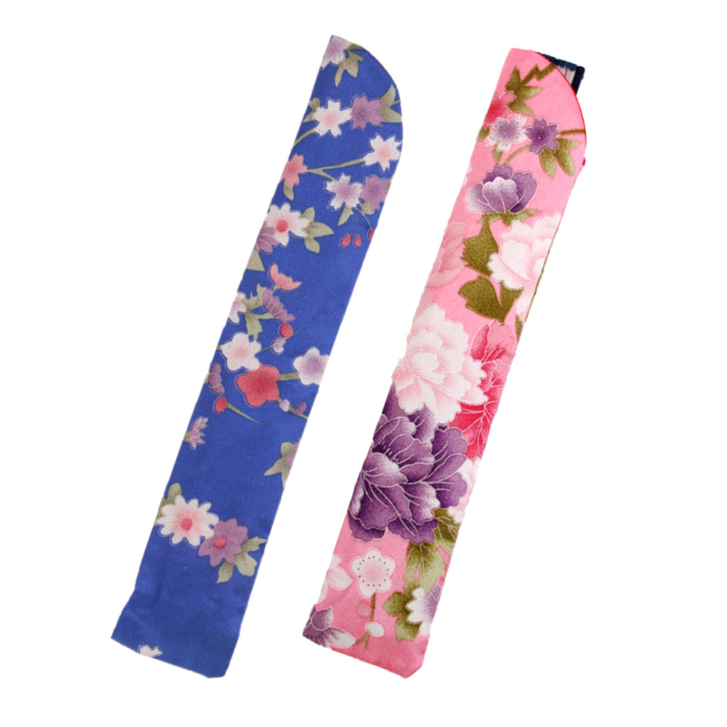 2Pcs Chinese Style Floral Pocket Fan Folding Silk Bag Holder Protector Pouch