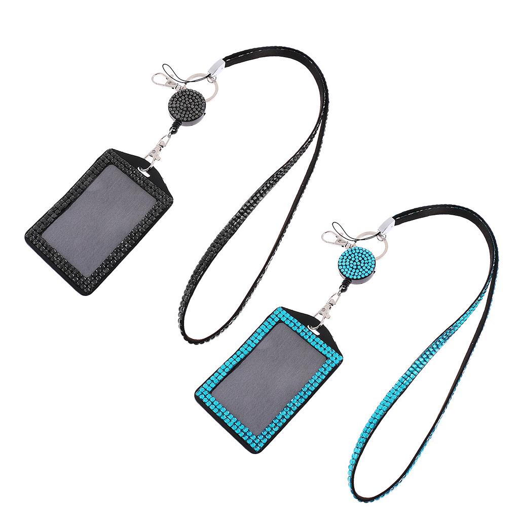 2pcs Bling Rhinestone Lanyard with Retractable Reel Vertical ID Badge Holder