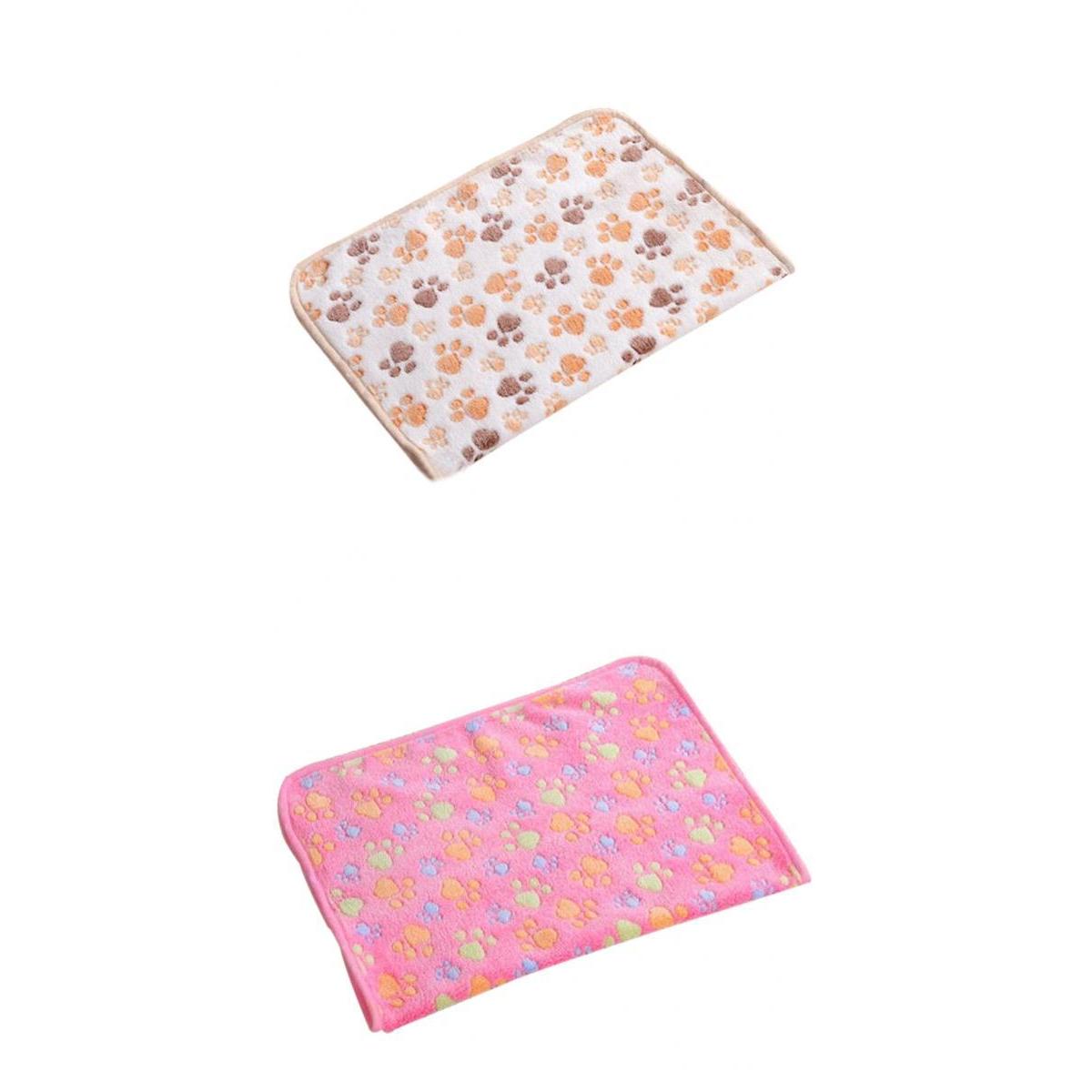 2pcs Warm Cartoon Paw Print Cushion for Puppy Fleece Soft Blanket Bed Mat