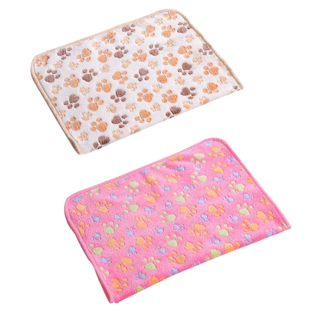 2pcs Warm Cartoon Paw Print Cushion for Puppy Fleece Soft Blanket Bed Mat